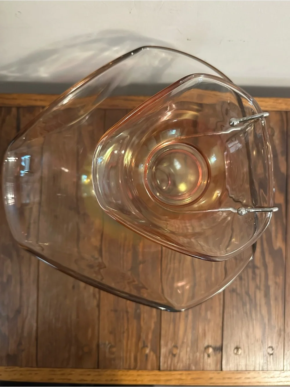 Mid-century modern Indiana glass chip and dip set pink